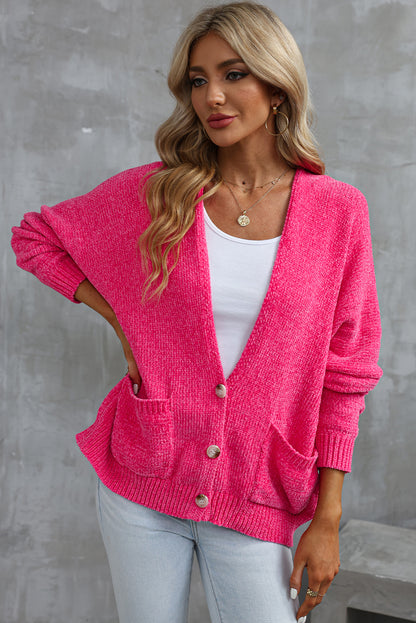 Buttons Front Pocketed Sweater Cardigan | Rose