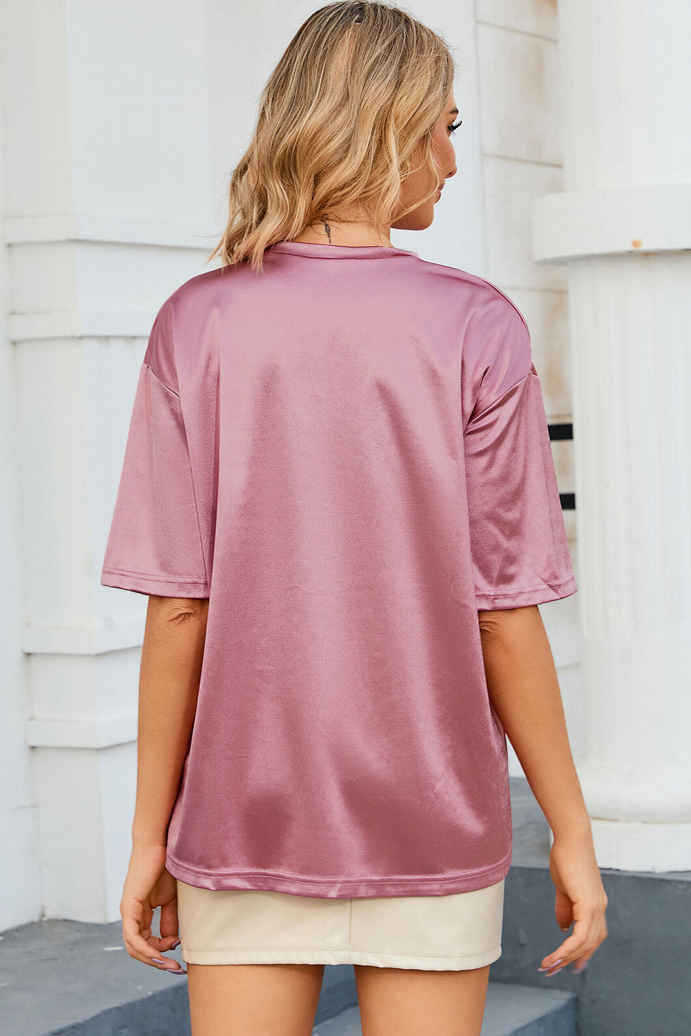 Chest Pocket Loose Fit T Shirt | Pink