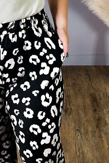 Print Wide Leg Pockets Plus Size Pants | Leopard