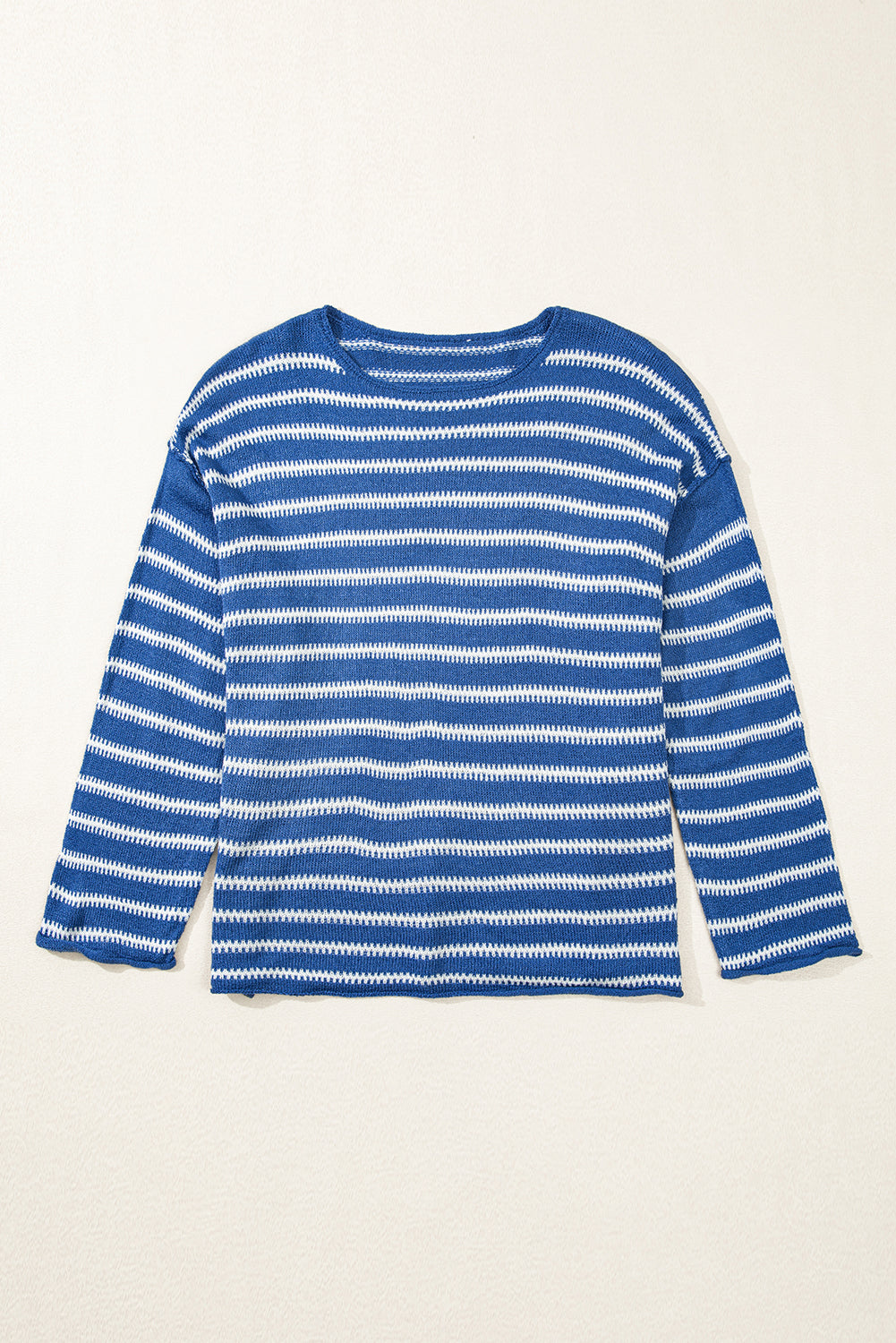 Drop Shoulder O Neck Plus Size Sweater | Sky Blue Stripe