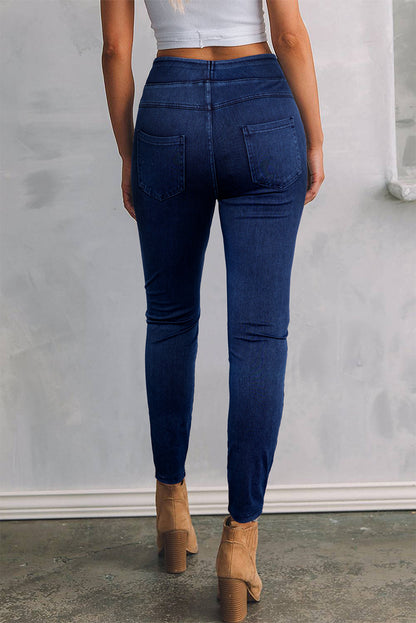 Solid Colour High Waist Stretchy Slim Fit Jeggings | Ashleigh Blue