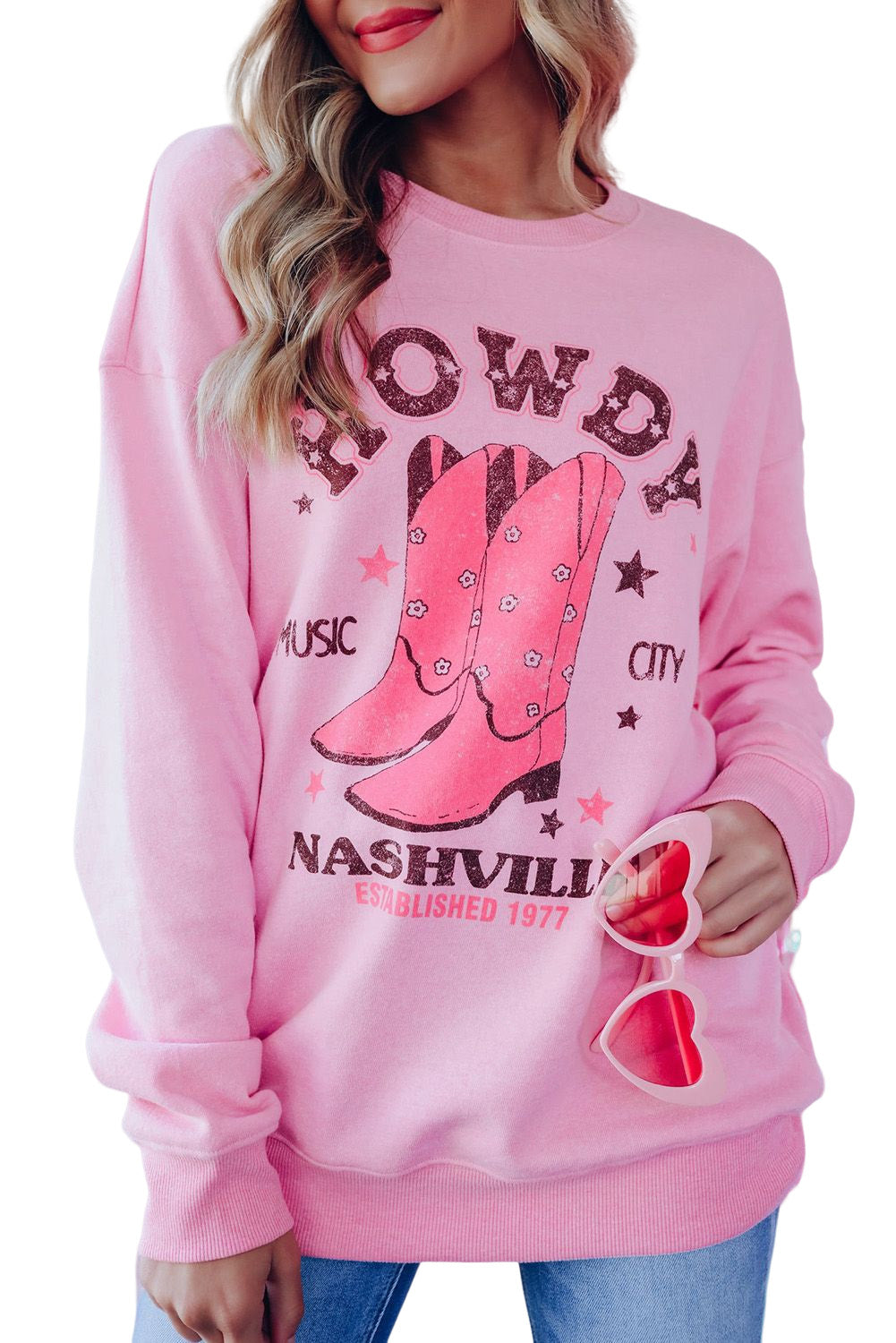 Howdy Nashville Vintage Western Graphic Sweatshirt | Pink