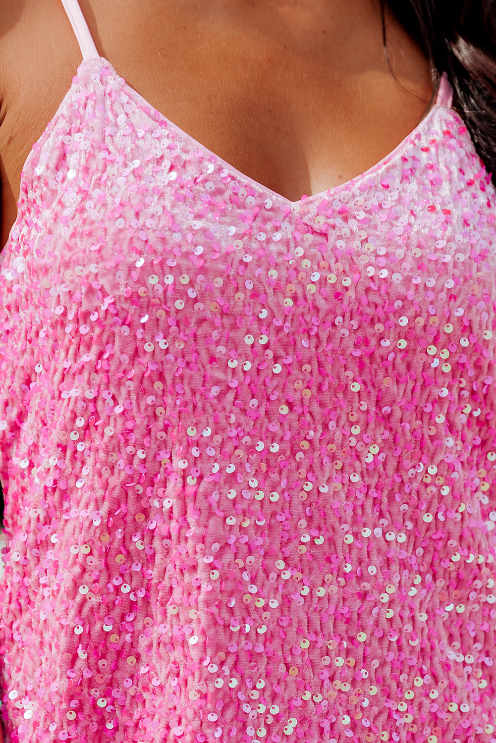 Sequin Adjustable Straps Tank Top | Pink