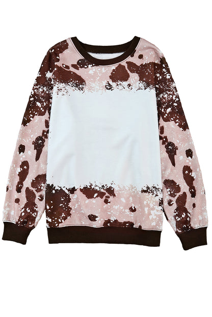 Bleached Tie Dye Leopard Print Long Sleeve Top | Brown