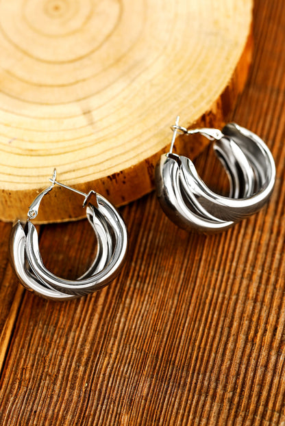 Layered Hoop Studded Earrings | Silvery