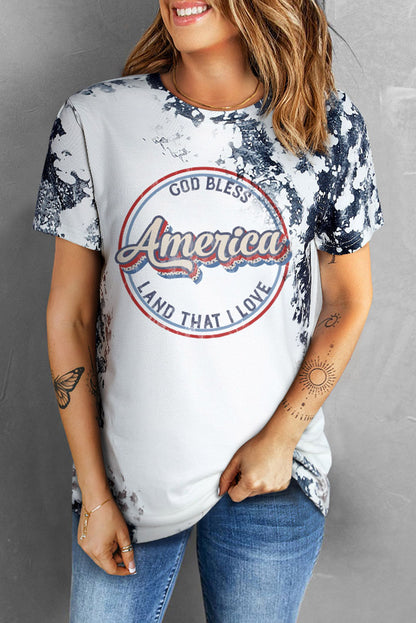 America Slogan Tie Dye Print T Shirt | Gray