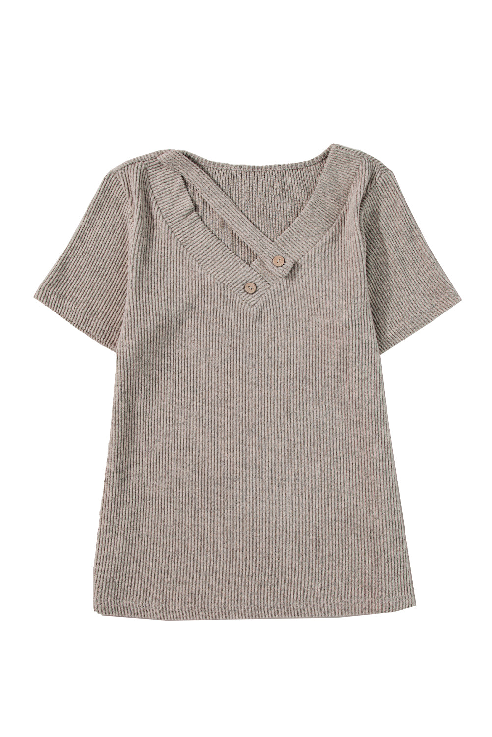 Ribbed Buttoned Strappy V Neck Tee | Pale Khaki