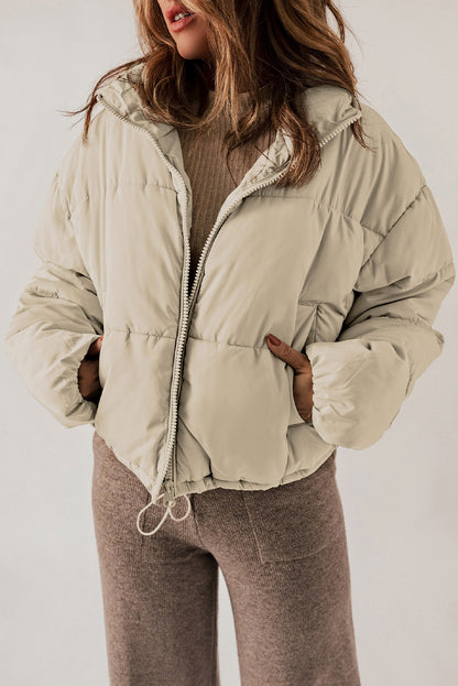 Zip Up Drawstring Hem Puffer Jackets | Apricot