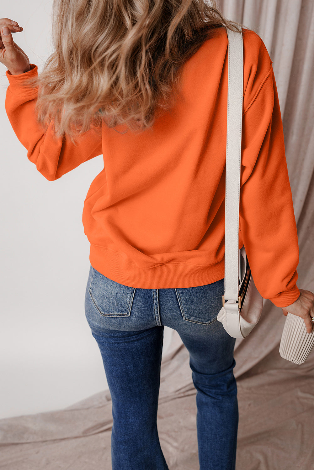 Glittering Pumpkin Season Graphic Drop Shoulder Pullover Sweatshirt | Russet Orange