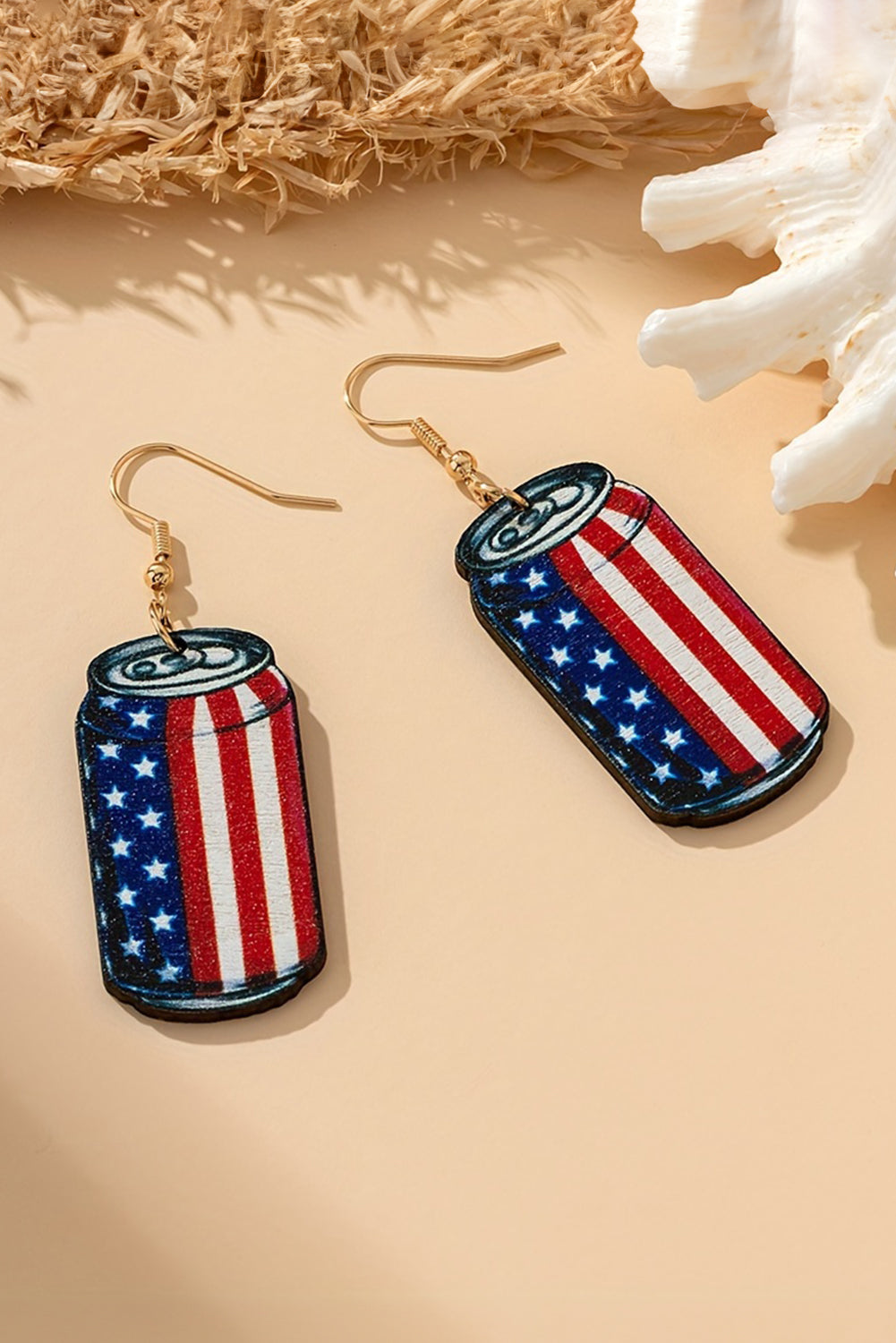 Flag Drink Can Pendant Hook Earrings | Fiery Red