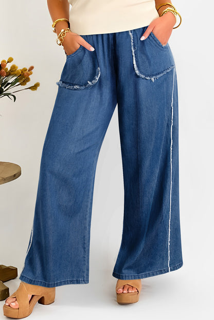 Washed Denim Chambray Loose Plus Size Pants | Sail Blue