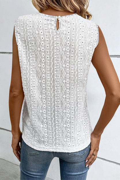 Guipure Lace Crochet Keyhole Back Tank Top | White