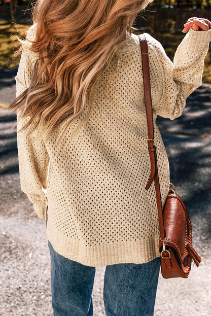 Loose Eyelet V Neck Drop Shoulder Sweater | Parchment