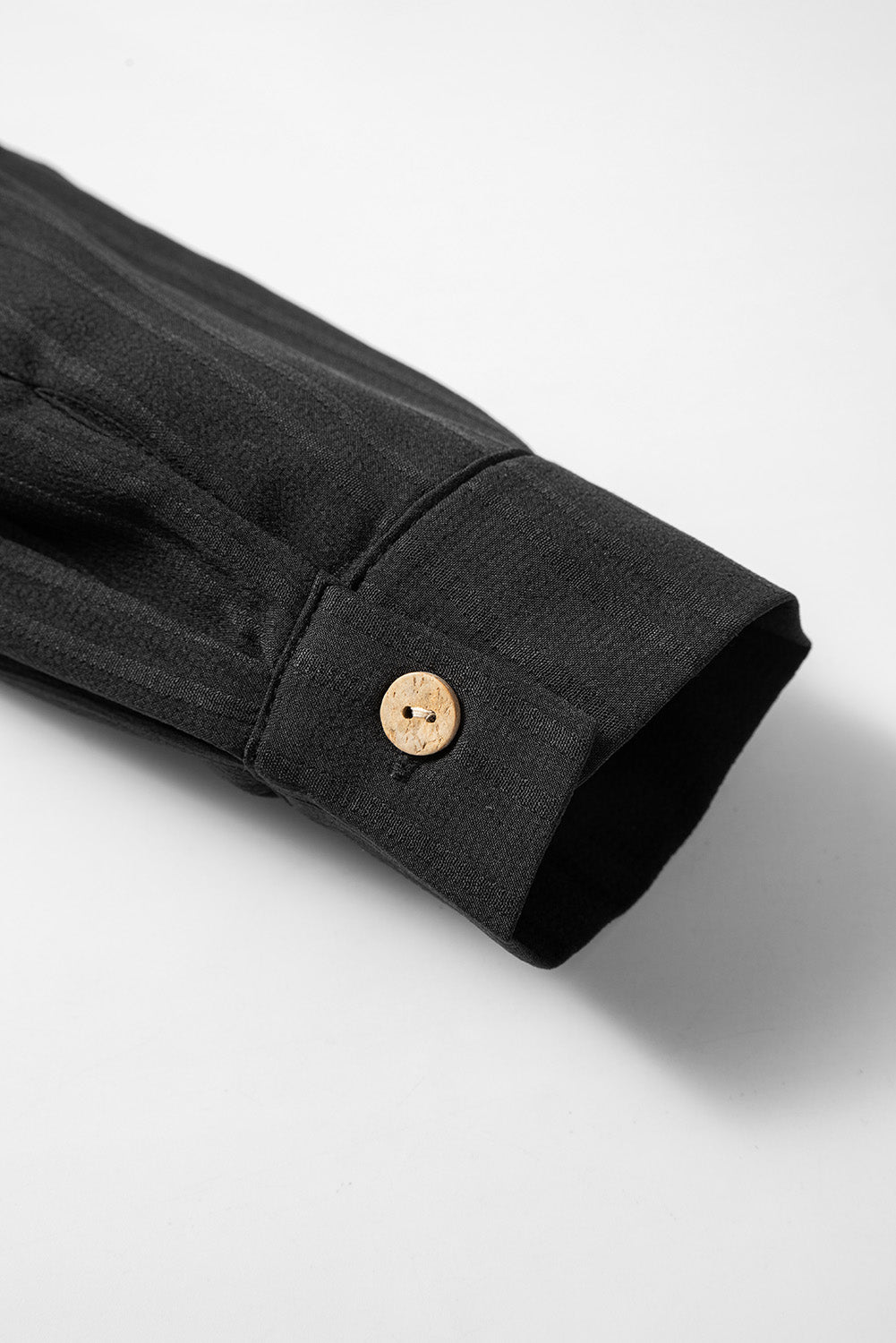 Solid Colour Textured Buttoned Turn Down Collar Shirt | Black