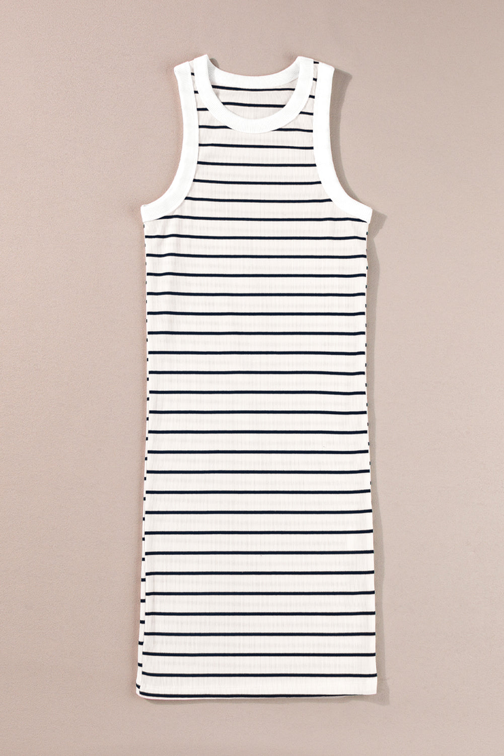 Ribbed Knit Tank Mini Dress | White Stripe