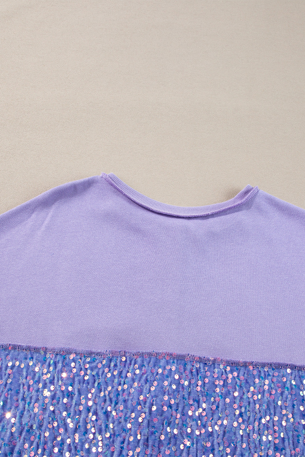 Sequin Patchwork High Low Hem Henley Sweatshirt | Lilac