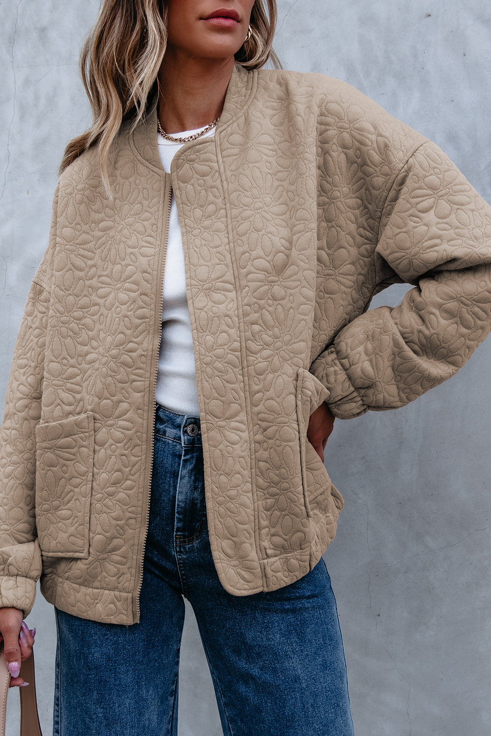 Floral Quilted Jacket | Light French Beige