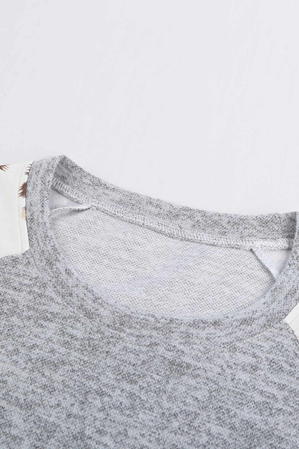 Round Neck Leopard Long Sleeve Top | Gray