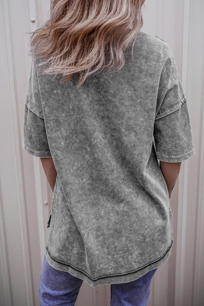 Mineral Wash Exposed Seam Drop Shoulder Oversized Tee | Philippine Gray