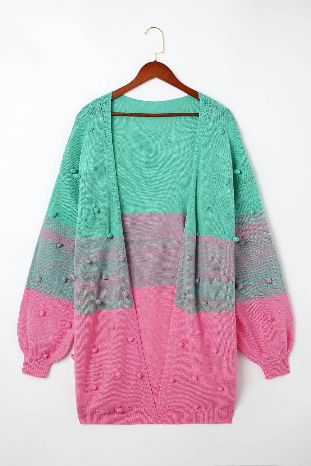 Pompom Colour Block Open Front Cardigan | Rose