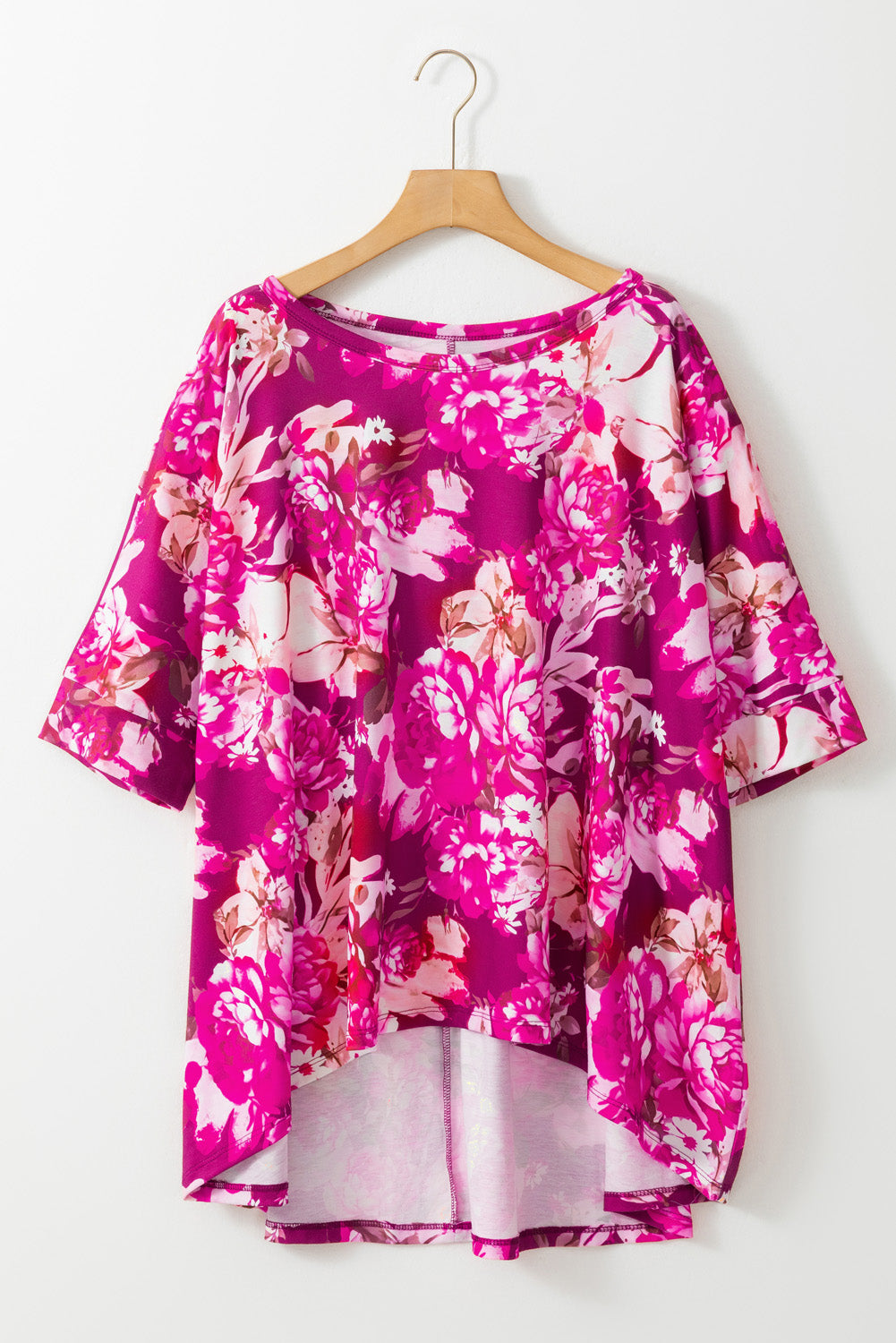 Floral Print Short Sleeve Plus Size Blouse | Red