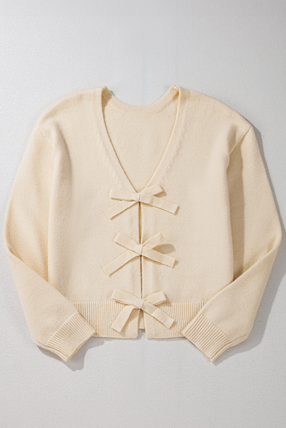 Bowknot Front Loose V Neck Knitted Cardigan | Jet Stream