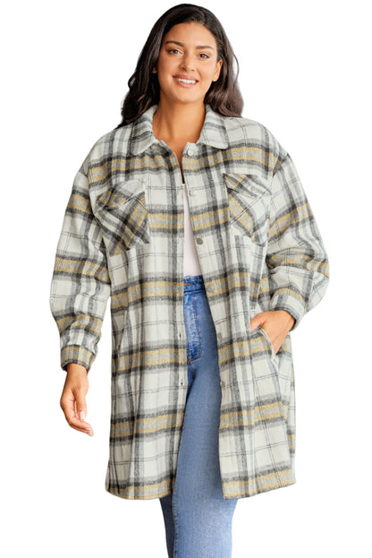 Plus Size Plaid Pocketed Side Slit Shacket | Multicolour