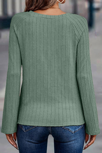 Ribbed Round Neck Knit Long Sleeve Top | Green