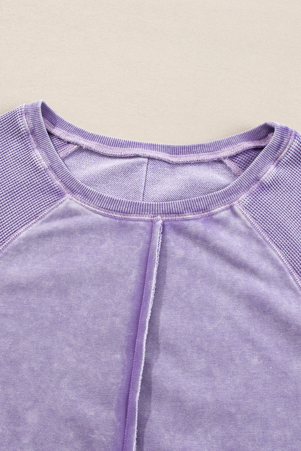 Solid Waffle Knit Patchwork Raglan Sleeve Sweatshirt | Orchid Petal