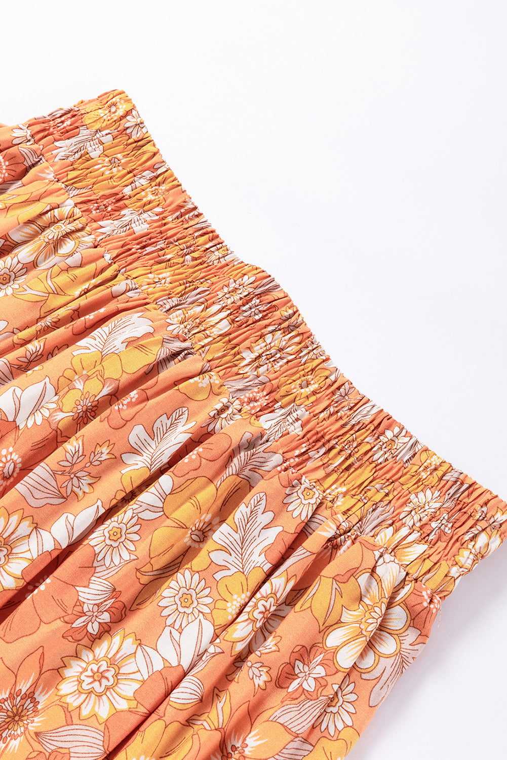 Tie Waist Boho Floral Wide Leg Pants | Grapefruit Orange