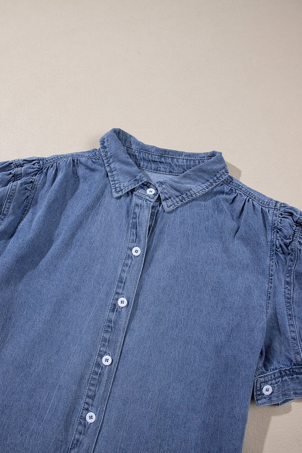 Bubble Sleeve Button Up Denim Shirt | Ashleigh Blue