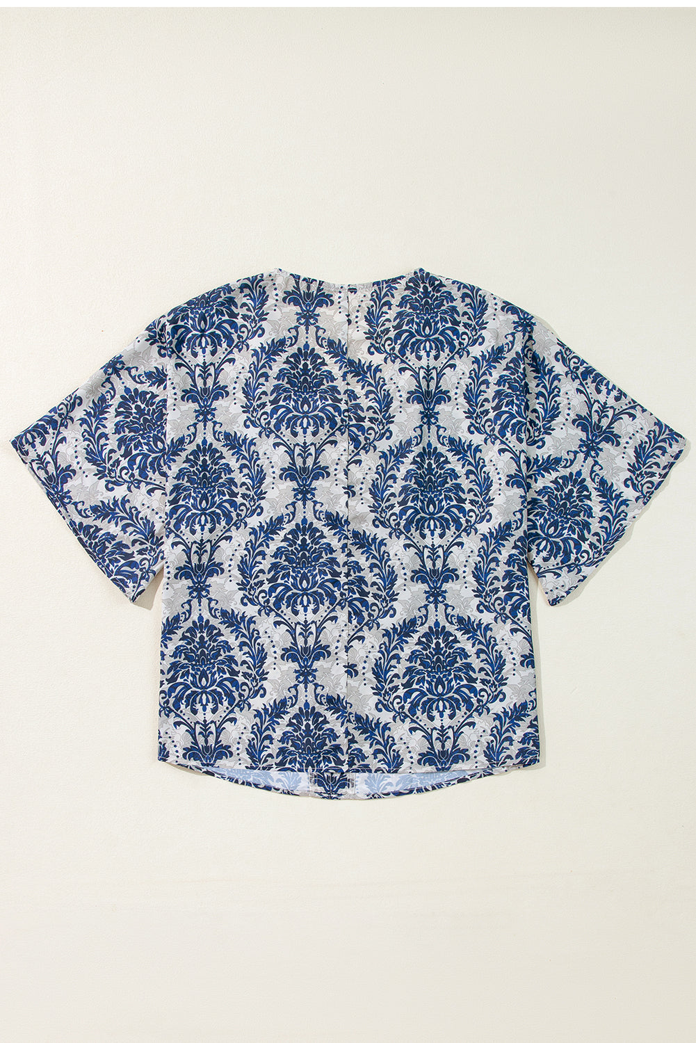 Vintage Flower Tree Quarter Sleeve V Neck Blouse | Blue