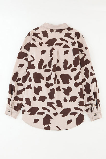 Cow Spots Printed Corduroy Shacket | Khaki