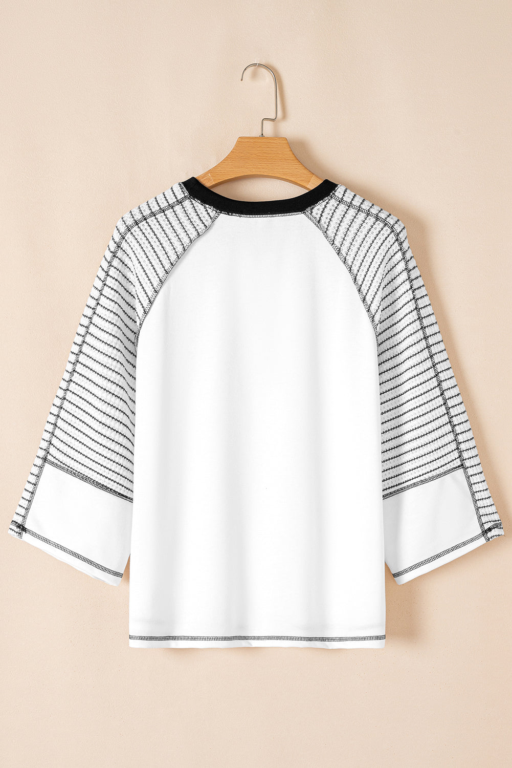 Striped Bracelet Sleeve Raglan Patchwork Top | Black