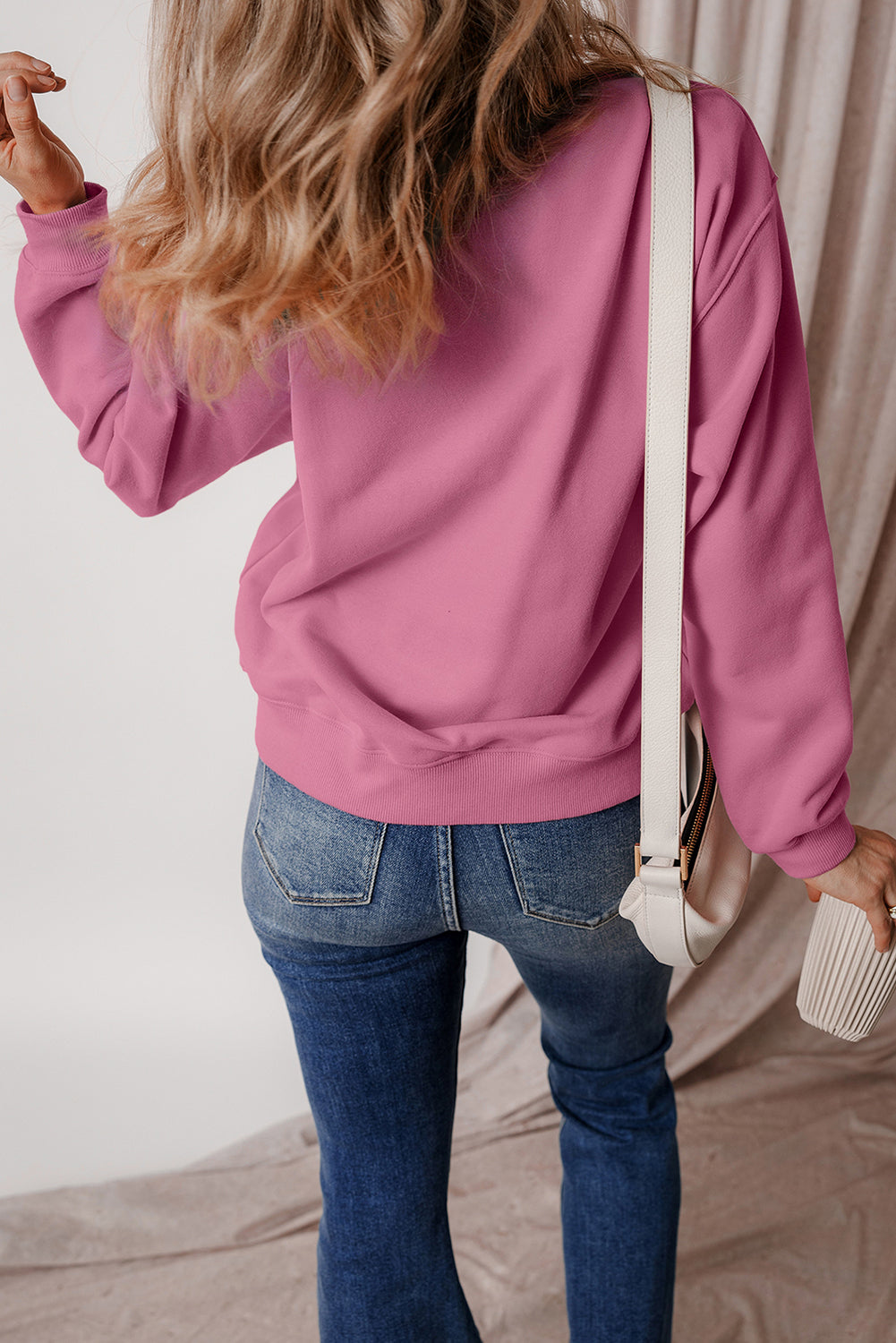 Solid Fleece Lined Drop Shoulder Terry Sweatshirt | Meadow Mauve