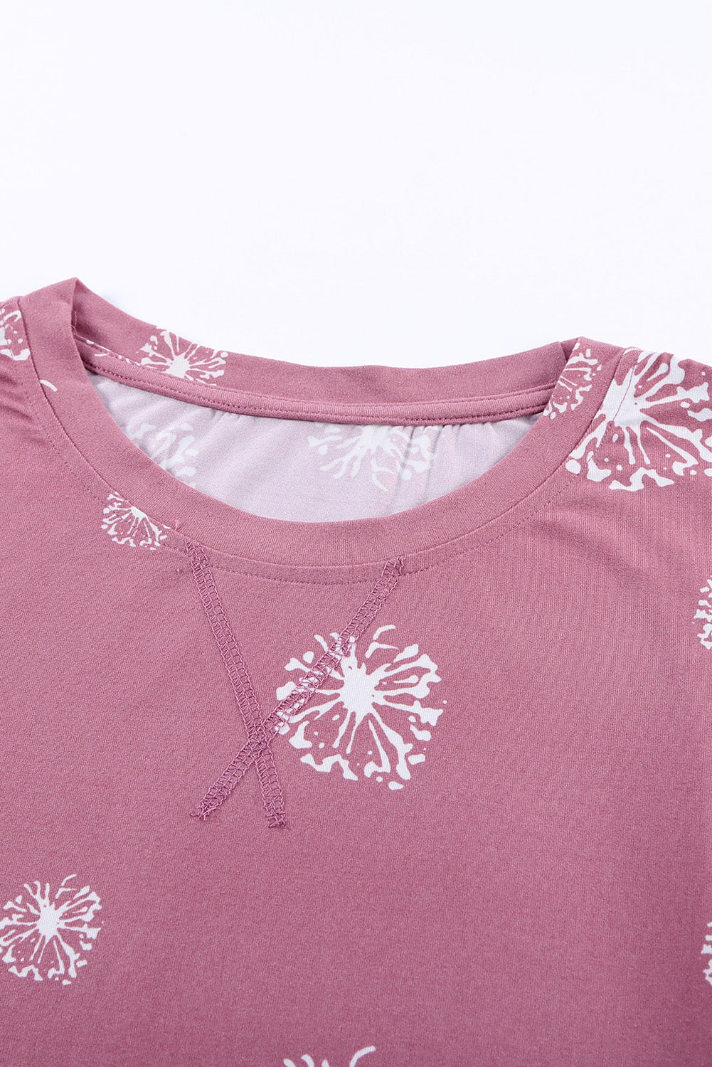 Dandelion Print Crew Neck T-Shirt | Pink