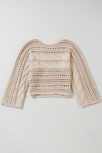 Hollow-Out Cable Knit Cropped Sweater | Smoke Gray