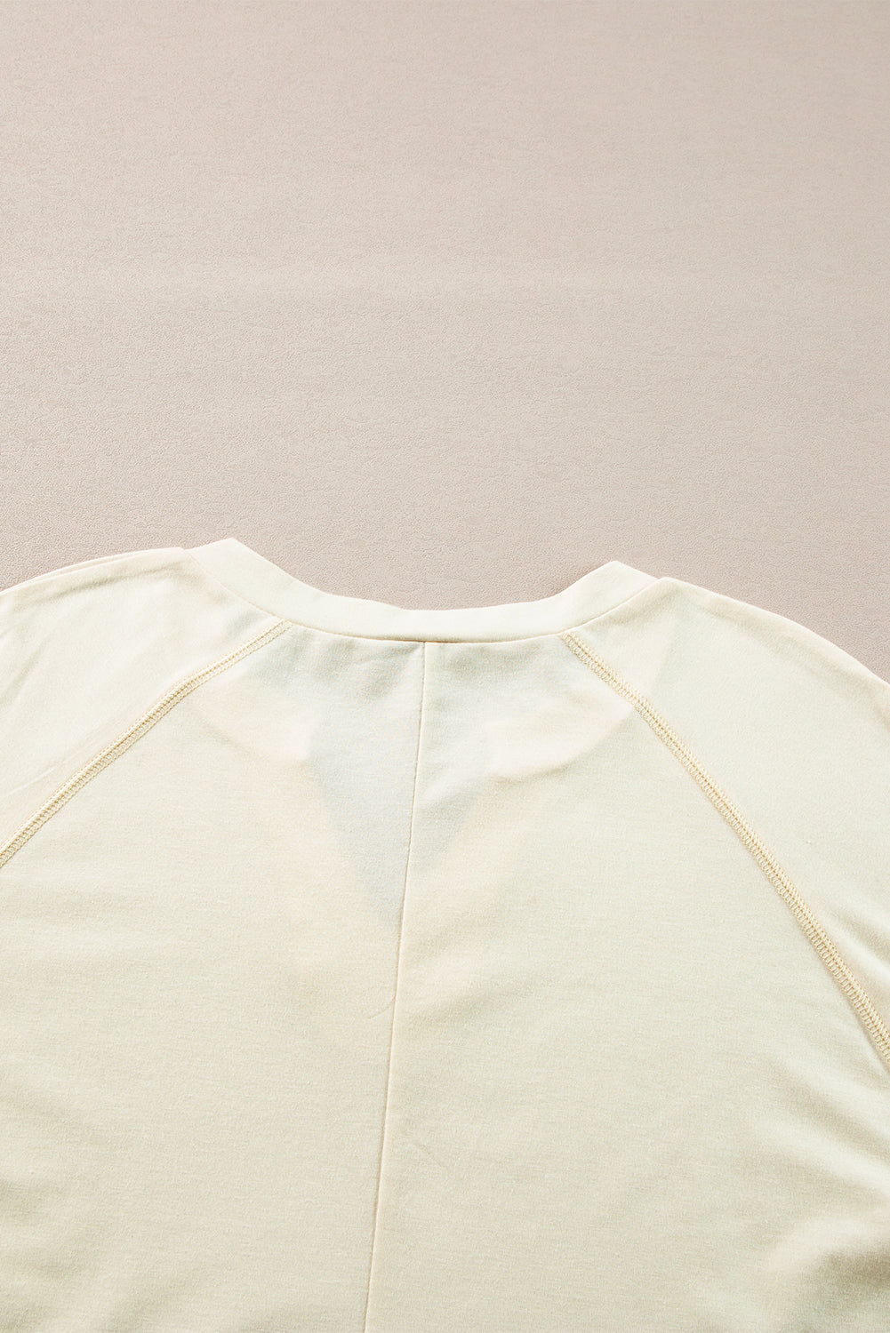 Exposed Stitching Notched Neckline Long Sleeve Top | Apricot