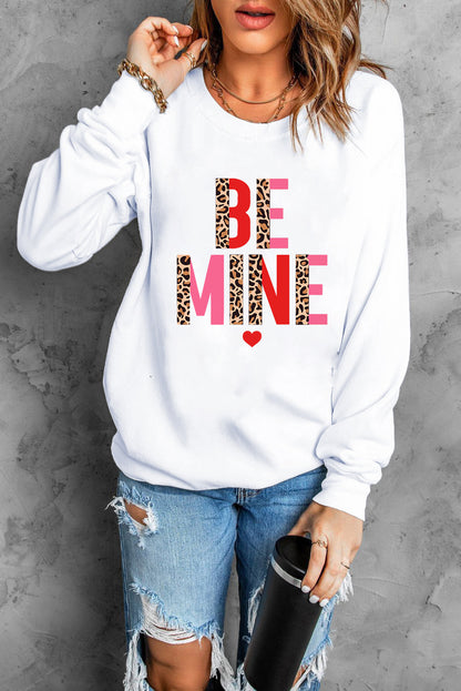 Be Mine Leopard Heart Print Long Sleeve Sweatshirt | White