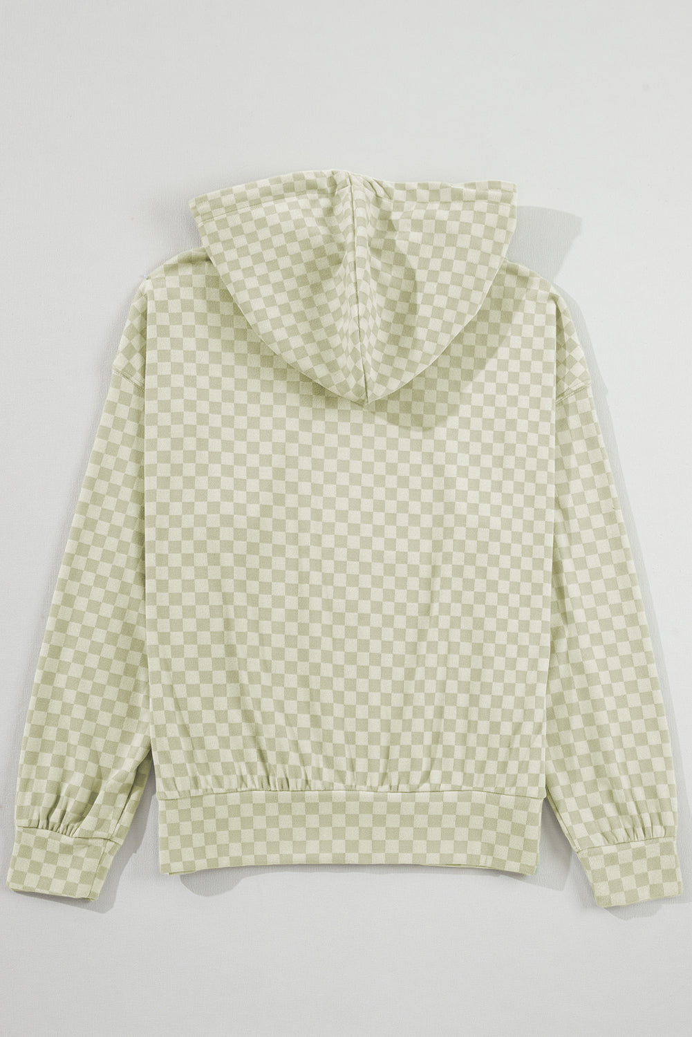 Checkered Print Kangaroo Pocket Drawstring Hoodie | Green