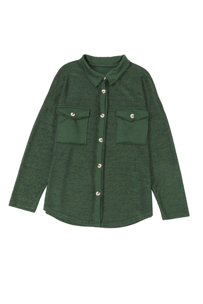 Contrast Flap Pockets Relaxed Shacket | Green