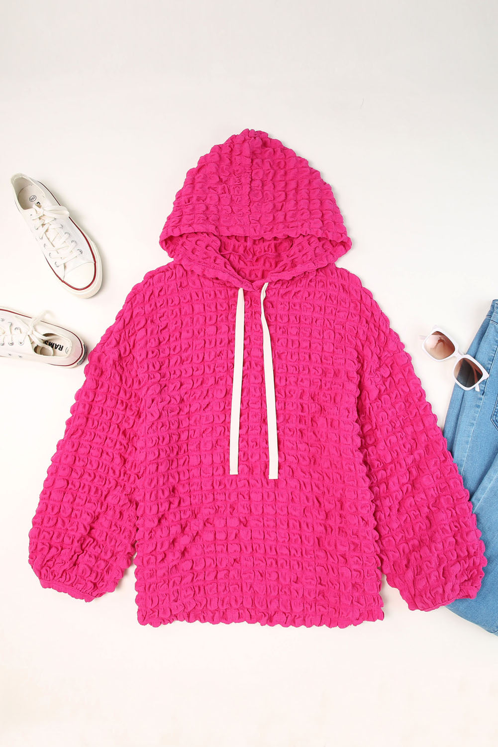 Bubble Textured Waffle Hoodie | Rose