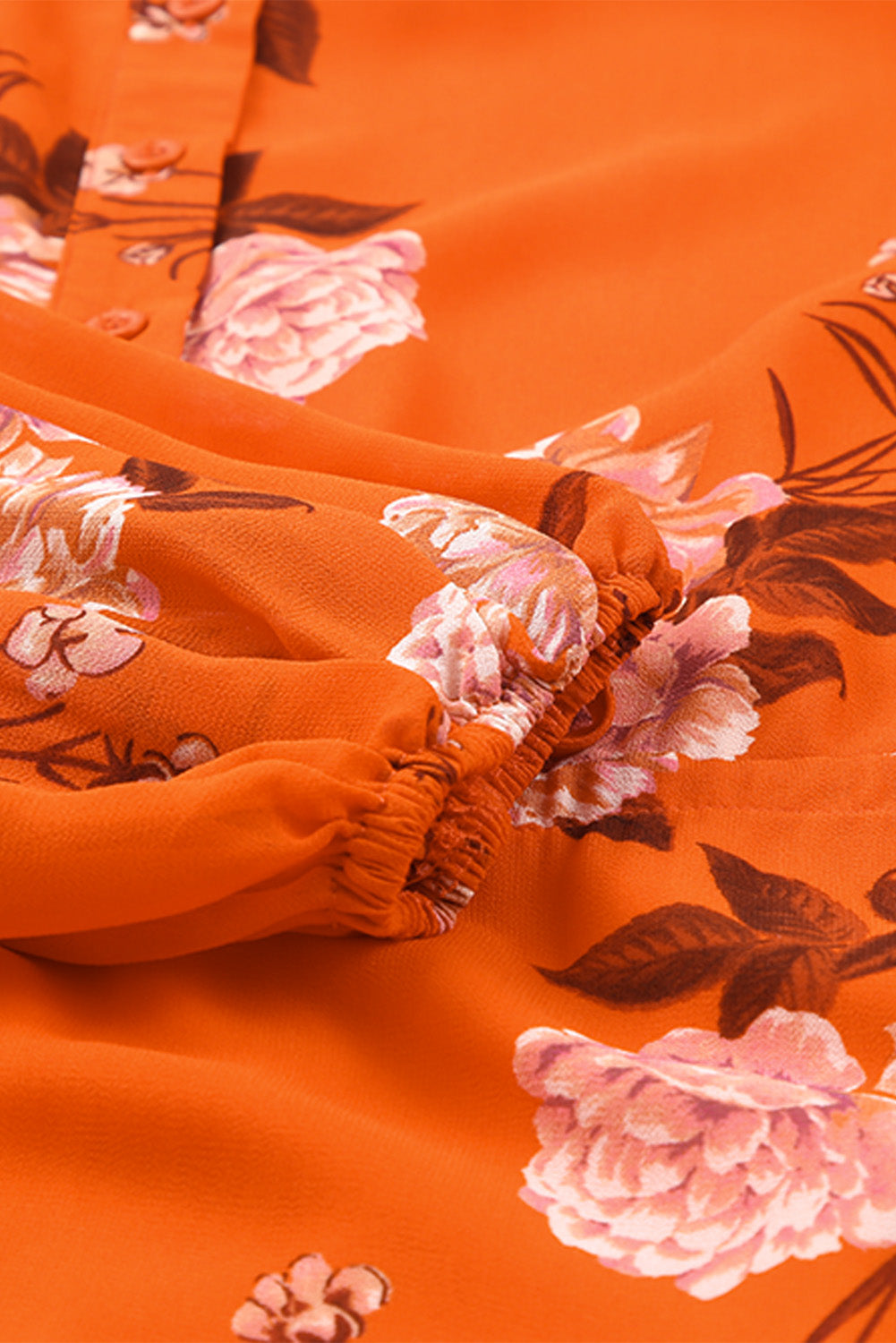 Vintage Floral Print Drawstring Flowy Dress | Orange