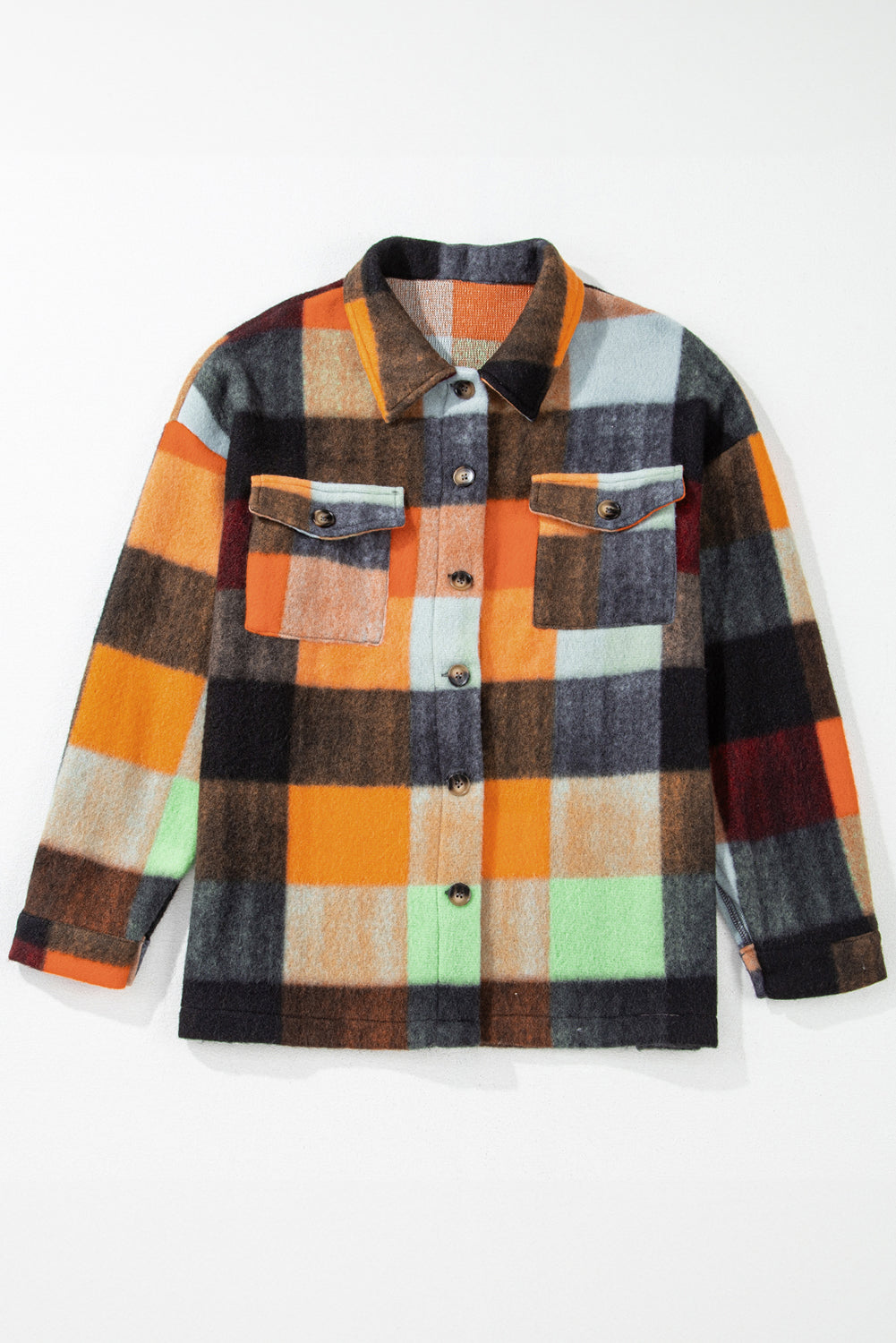 Plaid Print Flap Pocket Long Jacket | Orange