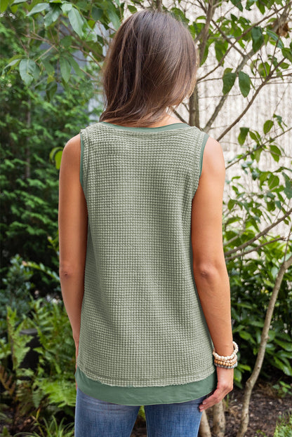 Scoop Neck Waffle Knit Flowy Vest | Sea Green