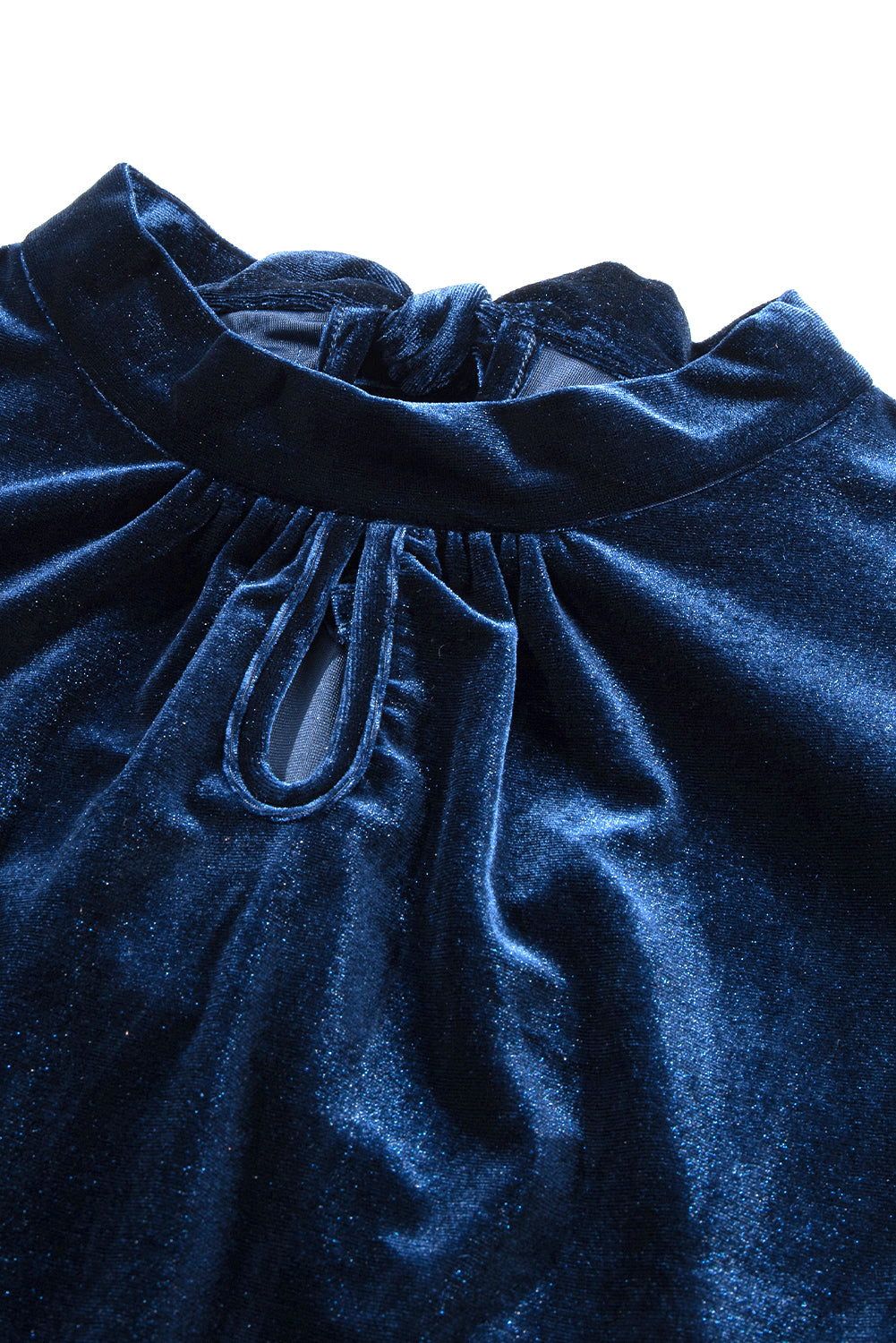 Mock Neck Puff Sleeve Velvet Blouse | Navy Blue