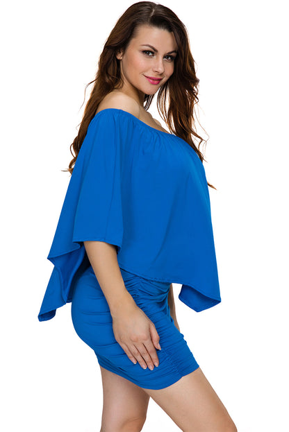 Multiple Dressing Layered Blue Mini Poncho Dress | as shown