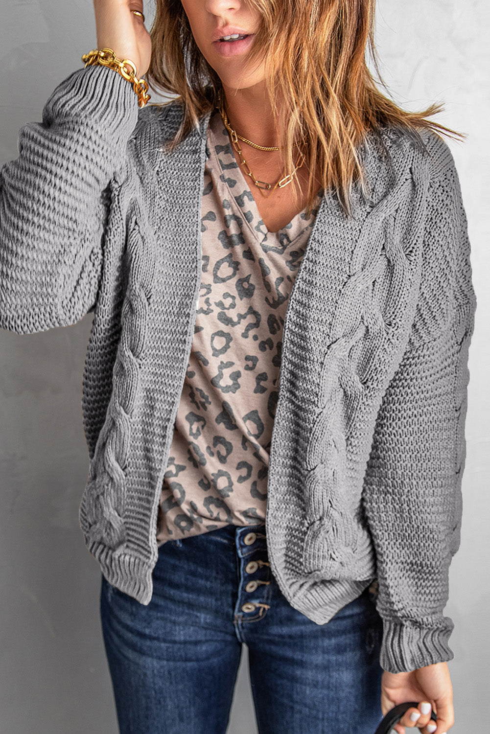 Chunky Wide Long Sleeve Knit Cardigan | Gray