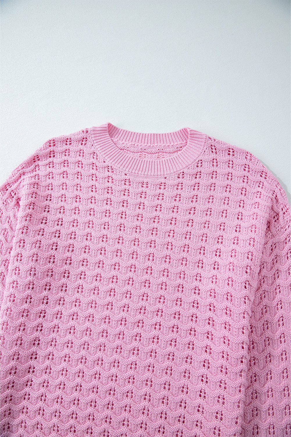 Crochet Knit Drop Shoulder Sweater | Pink