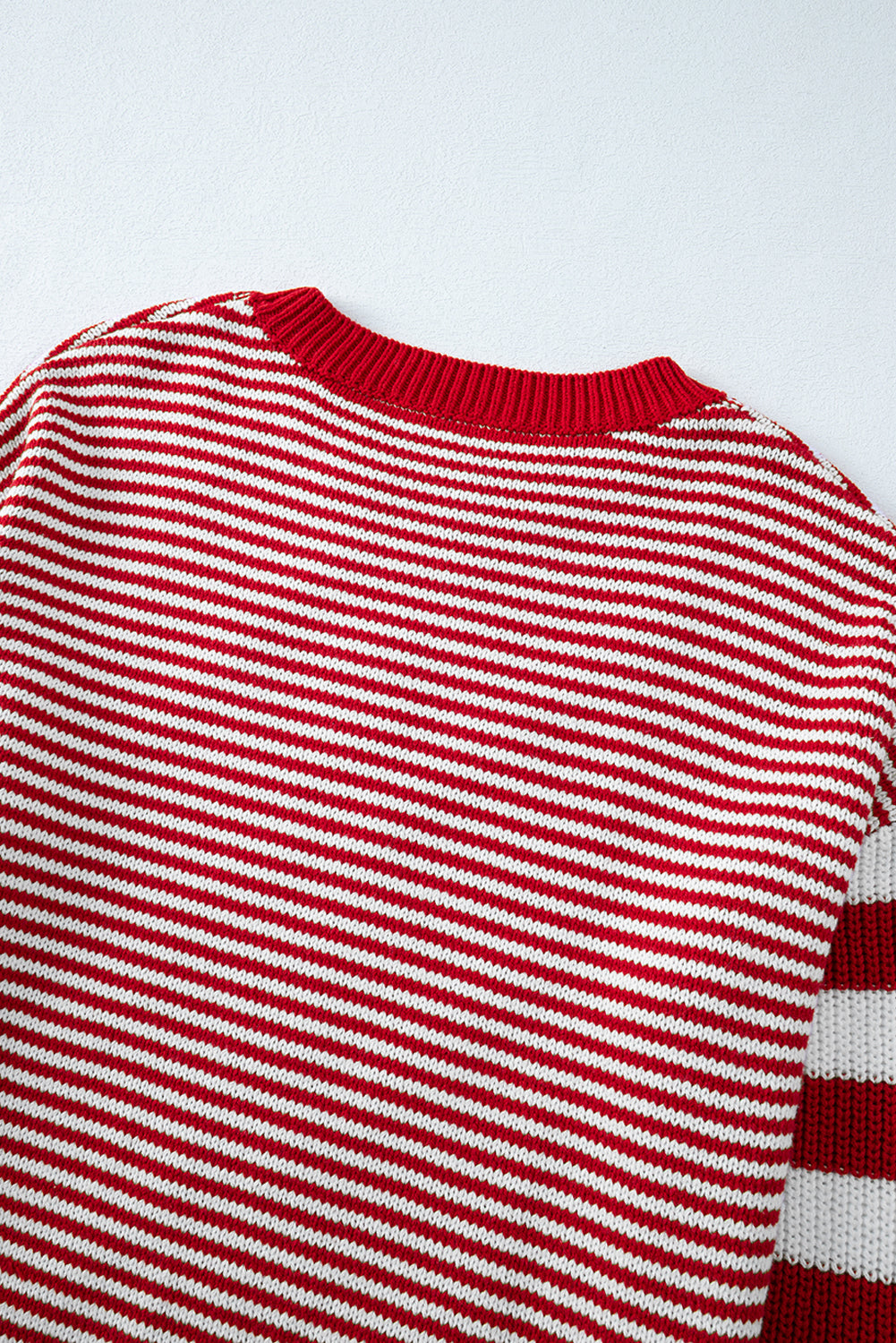 Geometric Textured Drop Shoulder Sweater | Red Stripe